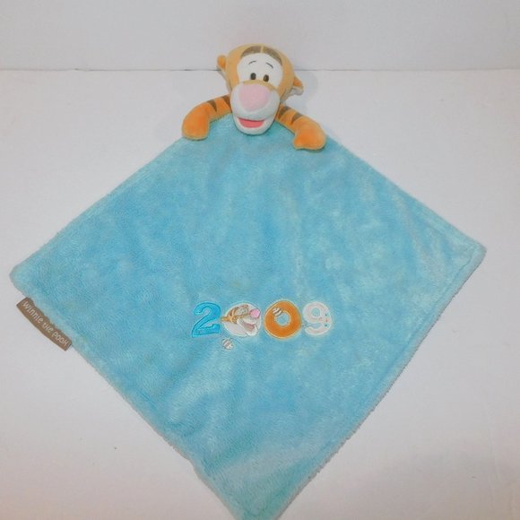 Disney Baby Winnie the Pooh Rattle TIGGER 2009 Blue Plush Security Blanket lovey - Picture 1 of 7